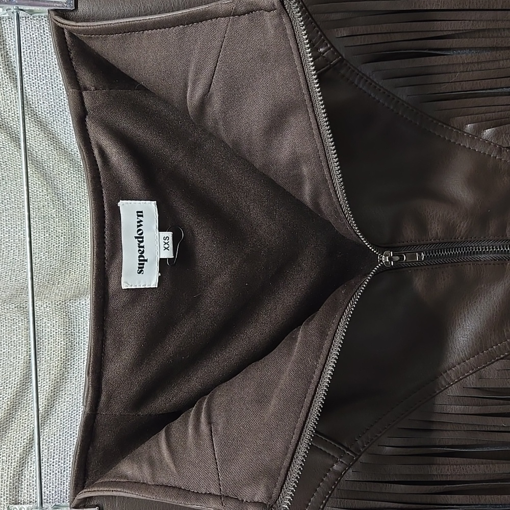 Superdown, Skirt, NWOT, Fringe, Zipper, Fully Lined, Faux Leather, XXS, Brown - Picture 4 of 11